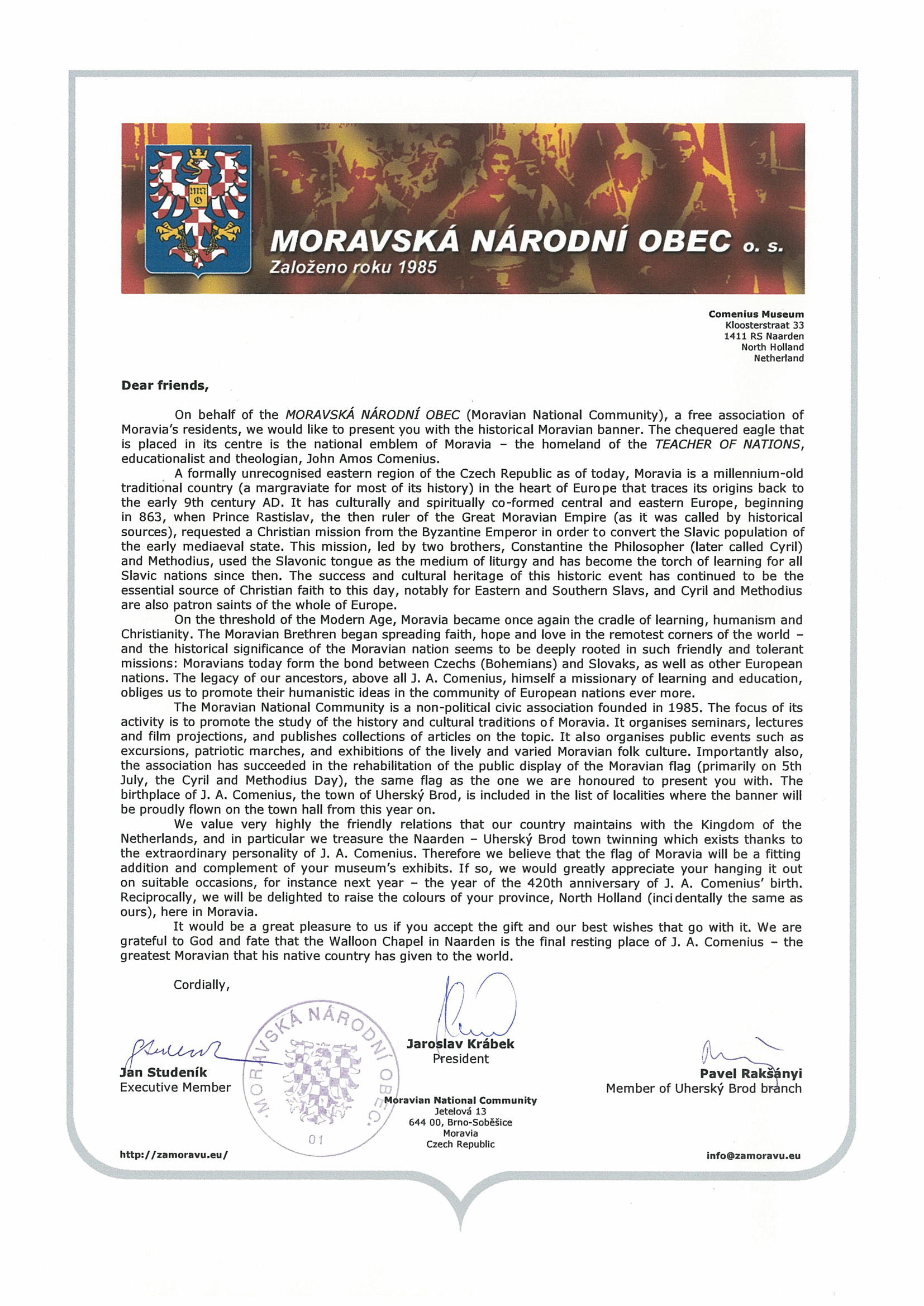 Dopis Moravské národní obce